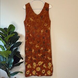 Burton Rust Floral Midi Dress Large